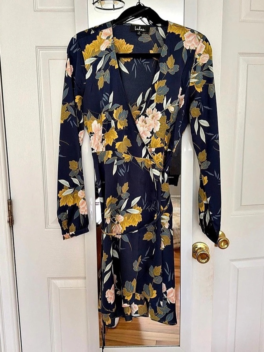 Lulus Feeling Sweet Navy Floral Print Long Sleeve Wrap Dress Floral Wrap